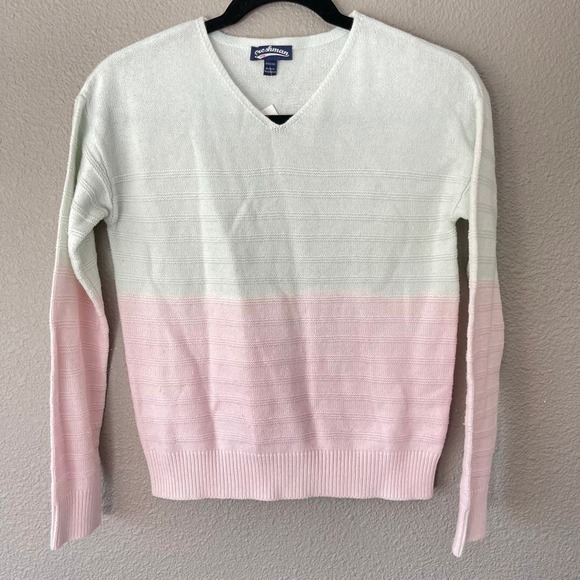 Freshman Colorblock Pink White Knit V-Neck Girls Long Sleeve Sweater Medium 8/10 - Picture 8 of 9